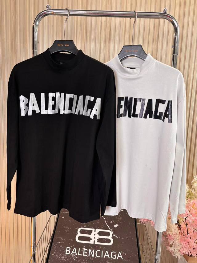 Balenciag 巴黎世家 春夏新款 洗水磨破美纹胶带字母长袖T恤，前后字母颜色不一样，领口各处磨破处理 宽松版型 男女同款 颜色:铁灰 黑色 酒红色 墨绿色