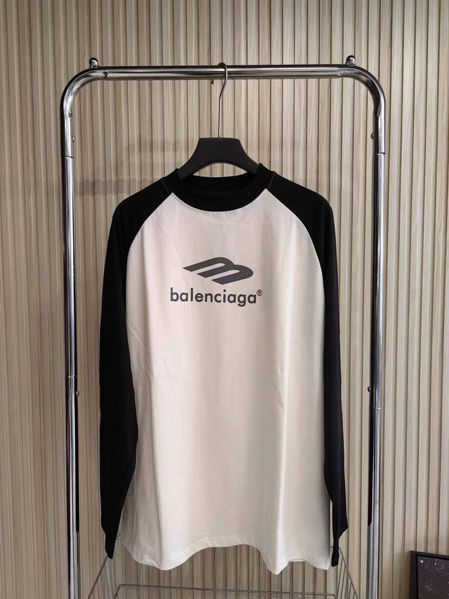 Balenciaga 23Ss巴黎世家插肩袖T，黑白拼色M标Logo印花T恤，男女同款 码数:Xs S M L 款号:2341#