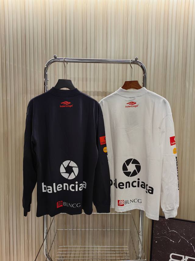 巴黎世家 Balenciaga－Fw23新款长袖T恤，印花 刺绣洗水做旧磨破效果，男女同款 码数:Xs S M L 颜色:铁灰 白 款号:2340#