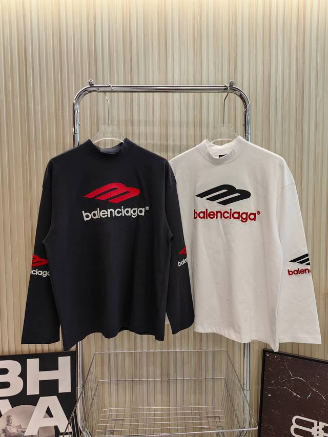 Balenciaga 巴黎世家 Fw23 字母刺绣圆领长袖T恤 宽松版型 男女同款 码数:Xs S M L 颜色:白色 铁灰 款号:2338#