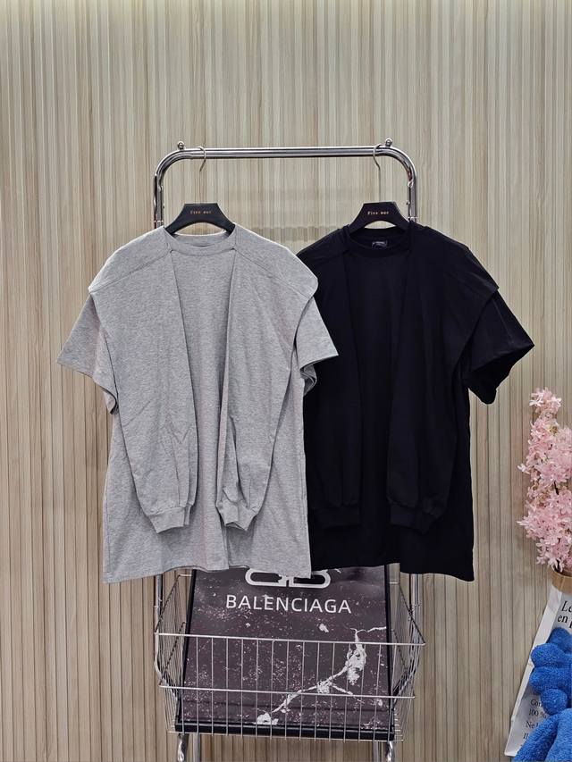 巴黎世家 Balenciaga 24新款 杨超越同款 假两件连帽刺绣短袖 颜色:黑色 灰色 码数: S M L 款号:2460#