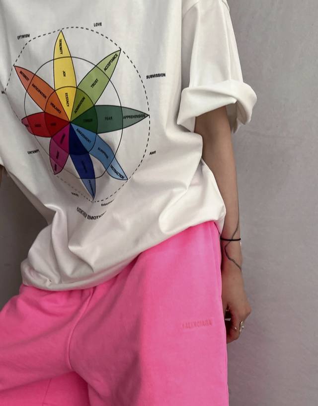巴黎世家 Balenciaga 24新款 彩色罗盘印花短袖T恤 高克重双纱纯棉面料 宽松版型 男女同款 颜色:黑色 白色 码数: Xs S M L 款号: 24