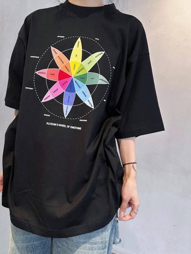 巴黎世家 Balenciaga 24新款 彩色罗盘印花短袖T恤 高克重双纱纯棉面料 宽松版型 男女同款 颜色:黑色 白色 码数: Xs S M L 款号: 24