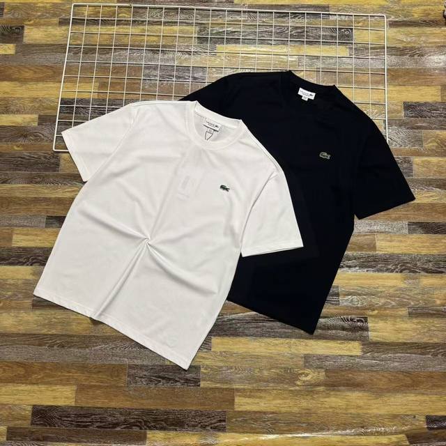 新款上新 海外版无敌版本2025新款 Lacoste法国鳄鱼万针刺绣情侣款男女同款短袖T恤半截袖体恤青年 有大码 斤轻松驾驭大码男装宽松版型纯色T恤 Lacos