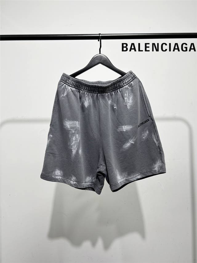Balenciaga 巴黎世家2025夏款新款泼墨印花一排字母Logo刺绣短裤 本市场No.1的质量 真正天花板品质 全部原版开发注意细节图 避免被盗图商家混发