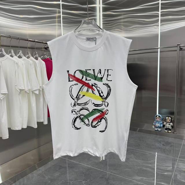 罗意威 2025春夏新款260克 无袖背心 个性印花 男女同款宽松版 S M L Xl Xxl 五个码 黑色 白色