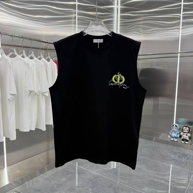 Dlor 迪奥 2025夏季新款 无袖背心 个性印花 男女同款 S M L Xl Xxl 五个码 黑色 白色 灰色