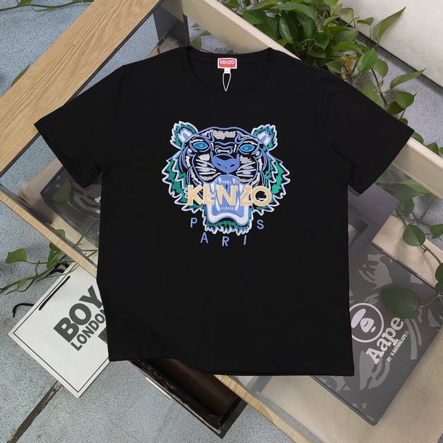 款号：Su703 高版本 2025新款Kenzo高田贤三刺绣老虎头图案Logo绣花休闲情侣短袖T恤，简单整洁的配色，吸睛且高端大气，胸前几十万针精工刺绣，依然保