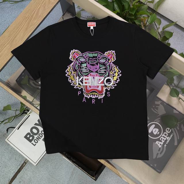 款号：Su705 高版本 2025新款Kenzo高田贤三刺绣老虎头图案Logo绣花休闲情侣短袖T恤，简单整洁的配色，吸睛且高端大气，胸前几十万针精工刺绣，依然保