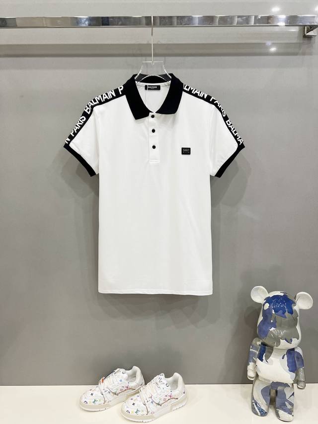 Balmain 巴尔曼 翻领Polo衫 五金铁牌字母Logo徽章织带手袖拼接 官方同步 商务首选 时尚个性 百搭潮流 纯原品质 原版面料 吊牌 领标 水洗麦 三