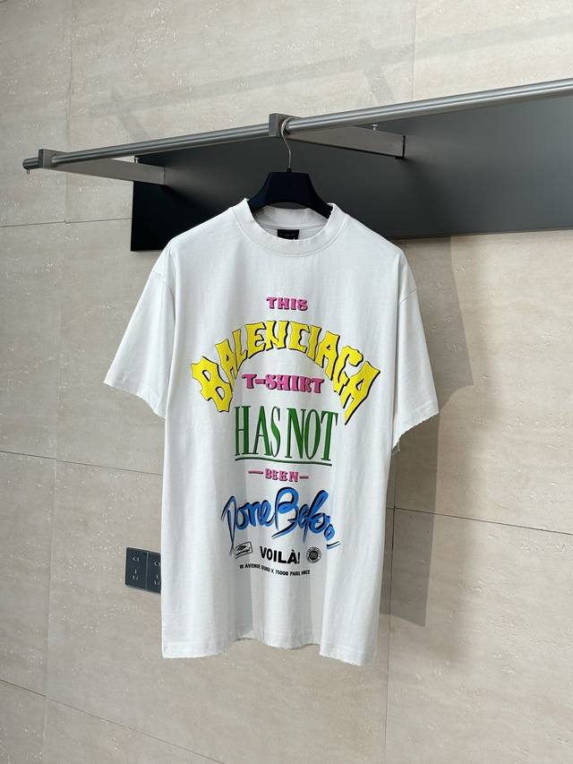 Balenciag* 巴黎Blcg发泡印花圆领短袖 原版开发定织面料工艺洗水处理 高克重280克面料 质感十足 布面干净 柔软舒适 .索罗娜螺纹定染无色差 复古