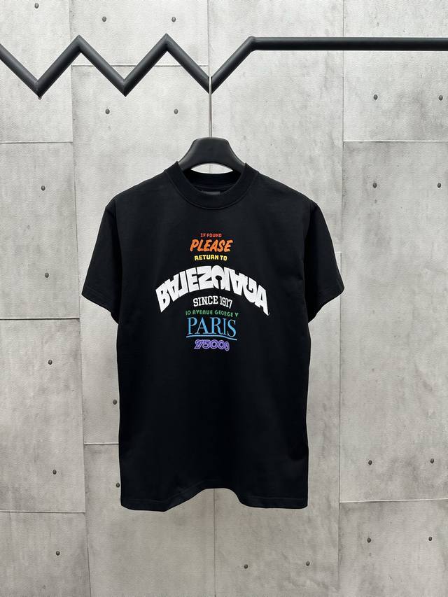 Balenc*Aga 2025Fw 秋冬新款 重工针织圆领短袖 定制高品质洗水针织面料 前胸字母Logo刺绣 搭配彩色图案印花 针织罗纹衣领 简单款式不挑人穿