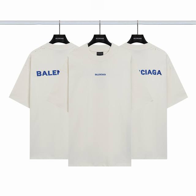 巴黎世家Balenciaga 前后字母刺绣破坏短袖 颜色：杏色 尺码：Xs-L