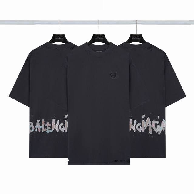 巴黎世家Balenciaga 胸前麦穗刺绣后背闪粉短袖 颜色：腊青 尺码：Xs-L