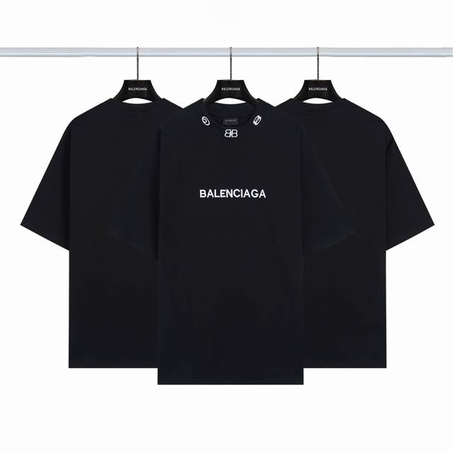 巴黎世家Balenciaga 胸前领口经典Logo刺绣短袖 颜色：黑色 尺码：Xs-L