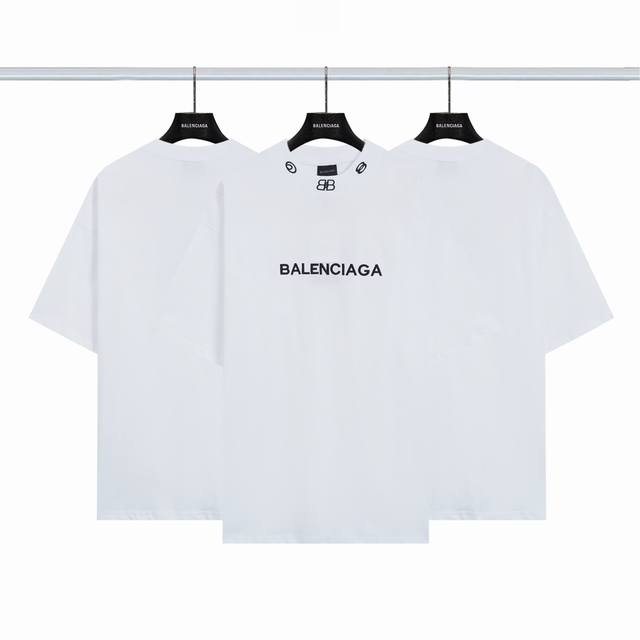 巴黎世家Balenciaga 胸前领口经典Logo刺绣短袖 颜色：白色 尺码：Xs-L
