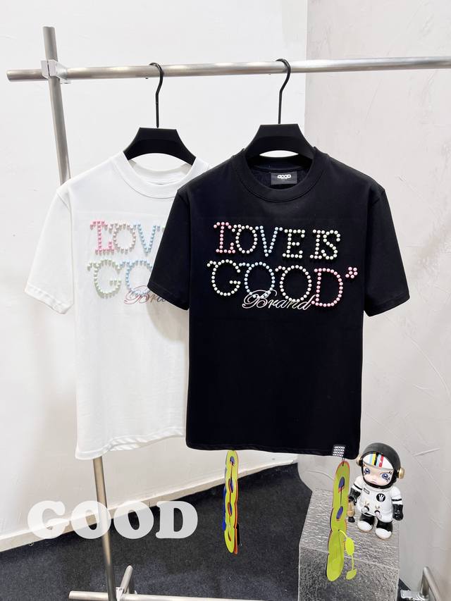 款H01 Good130 市场顶级版本 G高品质 Goodbrand新款彩虹珍珠柳丁纽扣绣花短袖T恤 全身几百颗彩虹珍珠 重工制作 后背还有装饰扣 全部定制原版