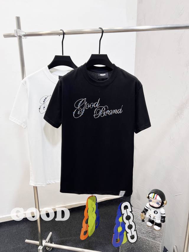 款H02 Good 市场顶级版本 Goodbrand 2025Ss Good花体烫片小花轻奢时尚高级感短袖 纯棉面料 印花烫钻工艺 全套辅料细节 Yb内置洗衣袋