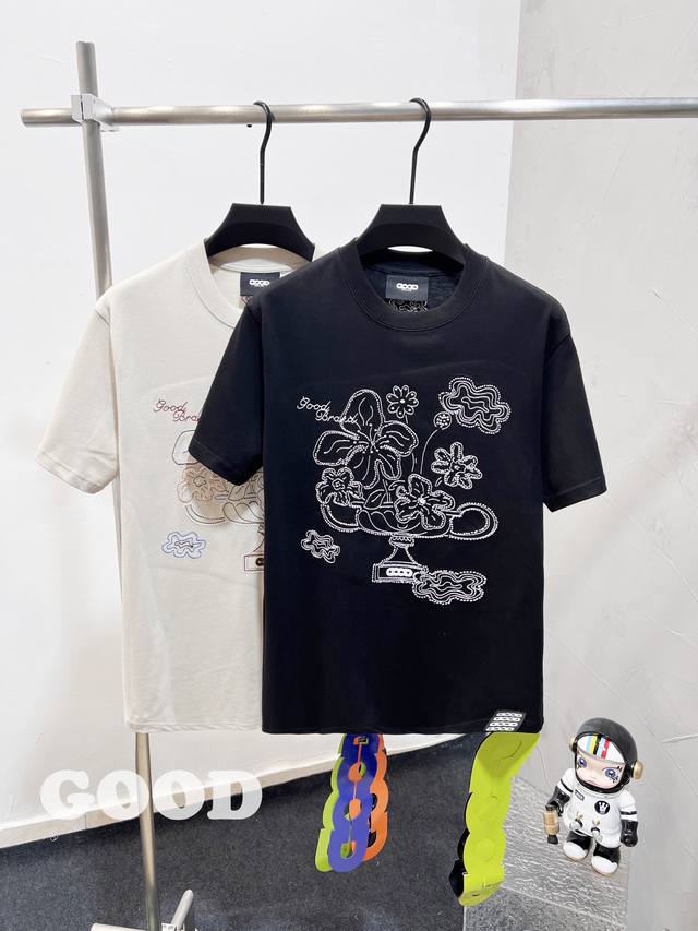 款F Good120 Goodbrand 2025Ss绽放之花手绘和平花卉时尚纯棉短袖T恤男女同款 市场顶级版本采用320双纱定制 全套辅料细节 Yb内置洗衣袋