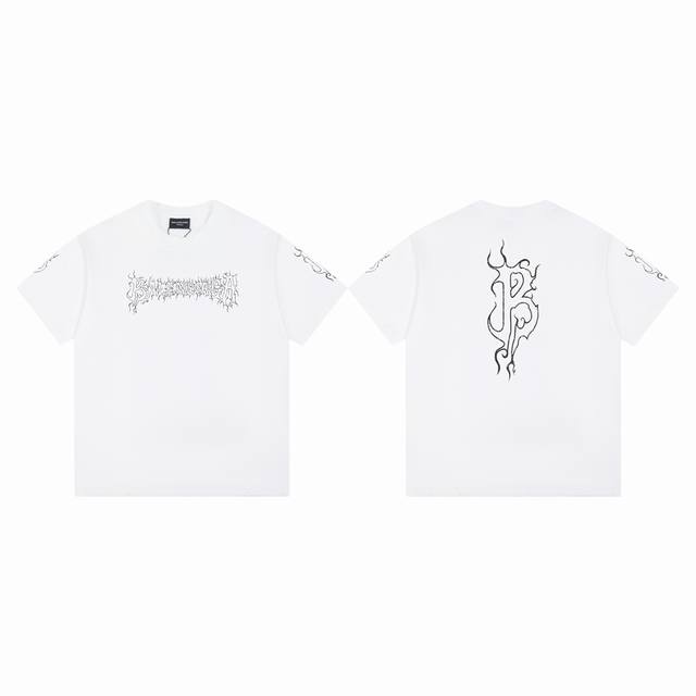 款M46 巴黎 Balenciaga 巴黎世家 Ss 模糊Logo直喷印花短袖T恤 正确260G定染双纱面料 进口直喷机器环保材料印花 字母立体清晰 效果立体