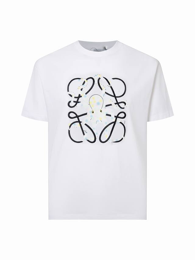 顶级版本 区别通货 -Loewe罗意威25早春款官网款 章鱼印花刺绣Logo短袖T恤 男女同款 -采用原版280G定制定染双纱紧密度面料 螺纹同缸定染零色差 独