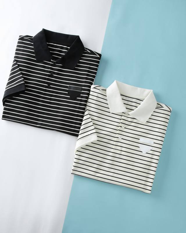 新品Pa*拉 2025Ss夏季新款，男士胸前三角标织物装饰商务休闲短袖Polo衫！贸易公司渠道稀出，领先Gw发售！选用纯棉面料，这种面料被誉为“呼吸的空气棉”，
