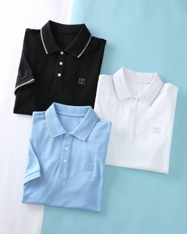 新品He爱玛* 20 25Ss夏季新款优质网眼珠地棉布翻领短Tee，男士胸前经典“H”高周波工艺标识商务休闲短袖Polo衫！客供定织100%优质网眼珠地棉布制成