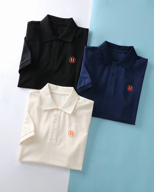 新品He爱玛* 2025Ss夏季新款优质网眼珠地棉布翻领短Tee，男士胸前经典“H”胶印标识商务休闲短袖Polo衫！客供定织100%优质网眼珠地棉布制成，面料爽