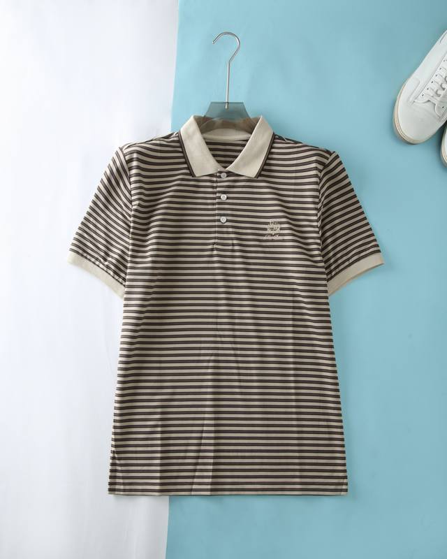 新品 Lor* Piana 25Ss夏季新款轻薄珠地棉布翻领短Tee，男士胸前经典标识刺绣时尚条纹短袖Polo衫！经典不过时的条纹元素，任由你怎样搭配都帅气十足