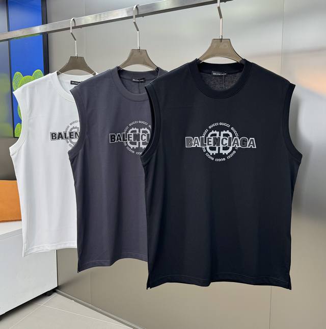 赶紧入手，多色帅帅马甲背心！Balenciag*A巴黎-世家25S夏季男士新款！！无袖背心.......优质240G冰棉打造.棉质饱满柔软亲肤，无身材顾虑.此种