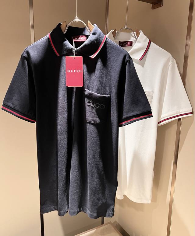 Guc*I 古家2025春夏新款短袖Polo衫，贸易公司渠道稀出，同步官网发售！G家春夏系列情侣上线，胸前皮革Logo设计！面料透气有一定的自重感，定制原版进口