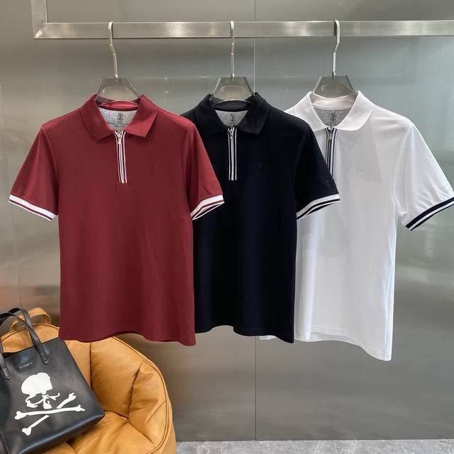 布鲁家 25Ss新款春夏短袖翻领T恤Polo，最高版本客供定制高端朱地面料简单时尚款，拼色螺纹超级好看！经典Logo简单大方的款式！满满的高级感，四季可穿。简欧