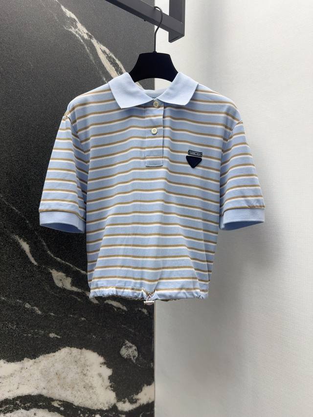 25Ss 春夏新品高智感穿搭长期主义新品条纹控短袖Polo衫 小短款抽绳松紧腰设计时髦精必入气质单品 进口100%纯棉面料 百搭版型上身巨显瘦 帅气少女风百搭减