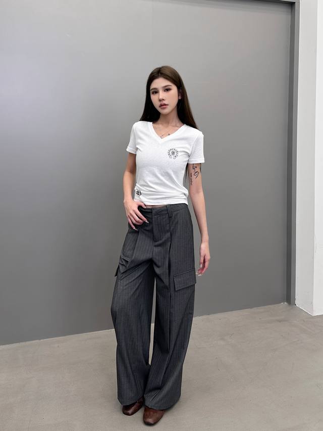 Acne ｜ 新款休闲工装裤，成衣洗水工艺加经典刺绣标，休闲条纹面料，男女同款，尺码Sml