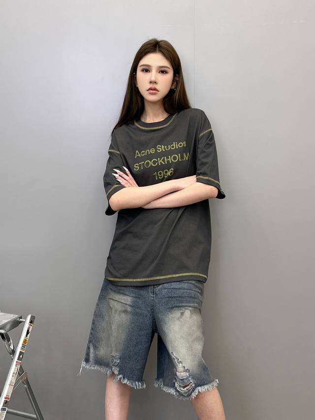 Acne ｜ 新款短袖T，成衣洗水经典印花标撞色坎车线工艺，特殊双色面料，男女同款，尺码Sml
