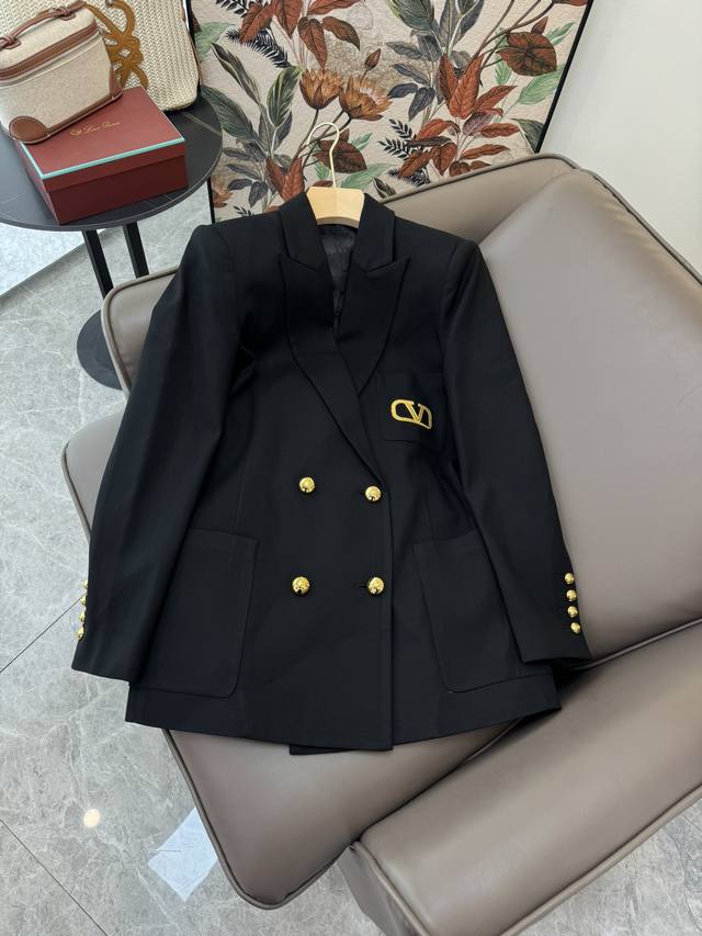 Xz087#新款外套 Valentino 超级大爆款 金线绣花长袖西装外套 黑色 藏青色 Smlxl