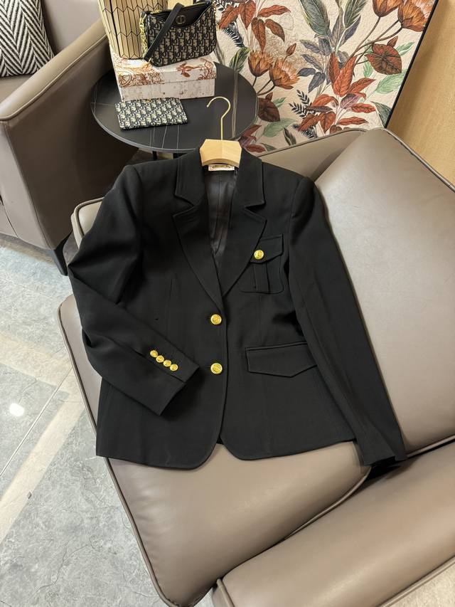 Xz084#新款外套 Mq麦昆 金色扣 不规则长袖醋酸西装外套 黑色 Smlxl