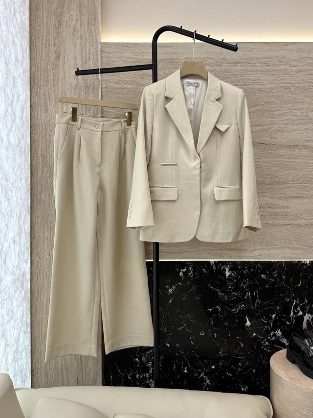 Tf067#新款套装 Max Mara 70%醋酸 30% 羊毛 长袖西装外套 长裤 套装 米白色 36 38 40 42