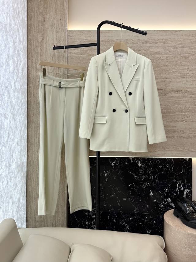 Tf033#新款套装 Max Mara 70% 醋酸 长袖西装外套 长裤 套装 卡其色 淡奶色 36 38 40 42