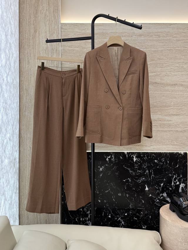 Tf085#新款套装 Max Mara 60%亚麻 长袖西装外套 长裤 套装 焦糖色 灰色 36 38 40 42