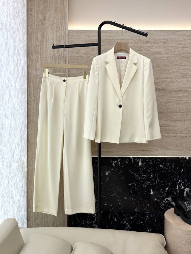 Tf066#新款套装 Max Mara 70%醋酸长袖西装外套长裤套装 米白色 黑色 36 38 40 42