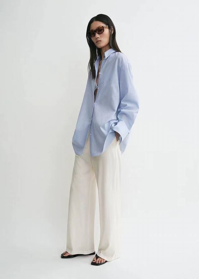 Toteme 2025早秋新款棉麻混纺宽松衬衫 棉麻质地 超级舒服 白色 蓝色 323436