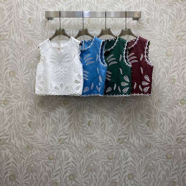 Va25Ss 重工刺绣无袖圆领上衣，高级面料，颜色:图片4色，面料：精品亚麻面料 Smlxl