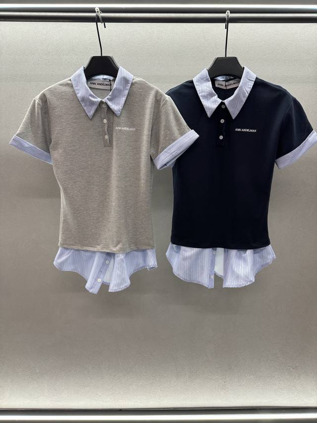 2660 Spring And Summer ！Ann拼接衬衣T恤， 可拆卸拼接，一衣多穿，随意搭配！ 两色，三码！