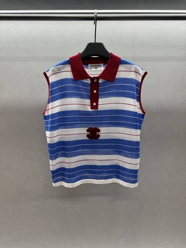2660 Spring And Summer ！Cc中古撞色条纹无袖Polo！ 撞色条纹，宽松版型， 面料舒适透气，打造多样穿搭！ 三码！