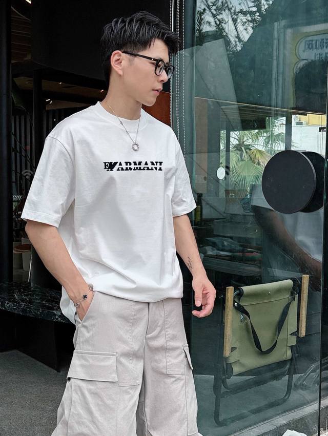 Armani 阿玛尼 2025春夏新品 三标齐全 圆领丝光棉短袖T恤 好货不用过多介绍 看细节 专柜码数：M-Xxxl 175 140建议L