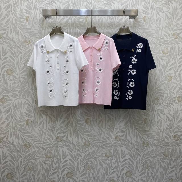 Va★ Fw 气质翻领重工定位绣花衬衣，高级面料，颜色:图片3色，面料：羊毛曲珠面料 Smlxl .