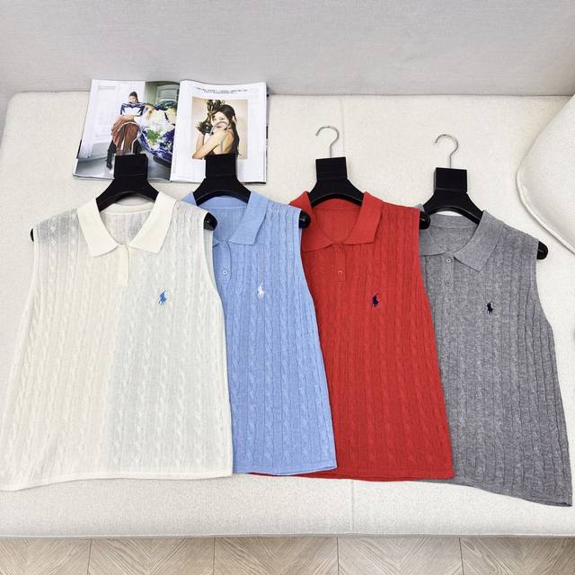 Rl 25Ss 春夏最新款慵懒无袖翻领针织背心必备减龄的学院风～～比较日常百搭的款式 包容性很强不挑身材 随意搭配叠穿都很有氛围感～精美不容错过的休闲单品 四色