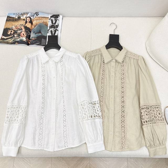 Zim 25Ss 春夏最新款度假风系列亚麻套装法式亚麻灯笼袖衬衫+直筒裤 镂空水溶盘花刺绣拼接工艺复古宫廷风 宽松背心可甜可盐气质上身美到没朋友 白富美必入 两