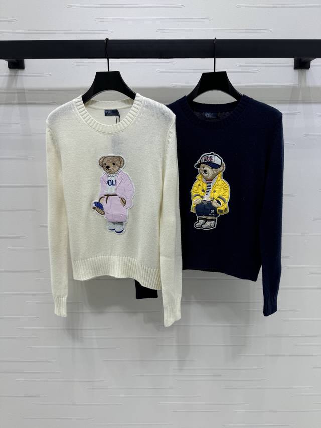 上新原单高端品质 Ralph Lauren Pol* 2025早秋最新系列！泰迪熊套头长袖毛衣！定制进口羊毛材质 柔软舒适 质感十足 胸前刺绣粉色小熊图案 字母